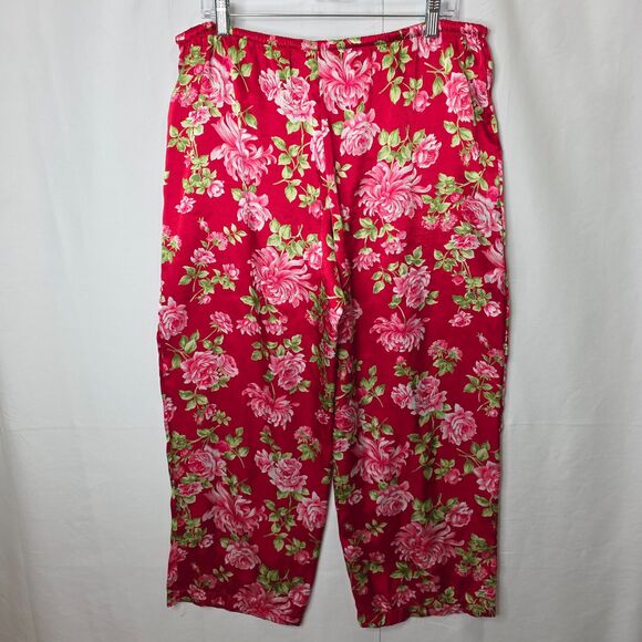 Victoria’s Secret PINK Pajama Set Women’s L Red Floral Satin Ribbon Trim Cozy - Picture 6 of 13
